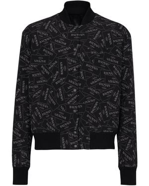 Balmain Printed Label Bomber Jacket - Black