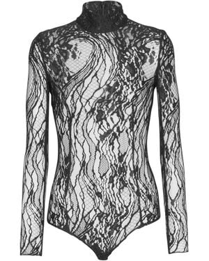 Balmain Langärmeliger Body Aus Spitze - Grau