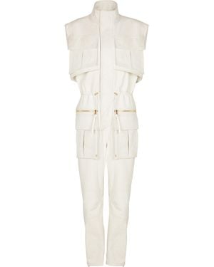 Balmain Sleeveless Lambskin Jumpsuit - White