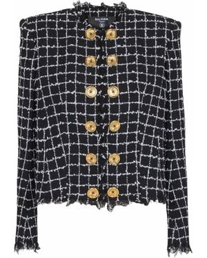 Balmain Cropped Tweed Jacket - Blue