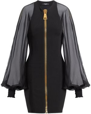 Balmain Short Jersey And Muslin Dress - Black