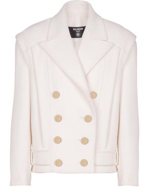 Balmain Cropped Wool Reefer Jacket - White