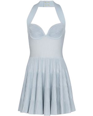 Balmain Textured Knit Halterneck A-Line Dress - Blue