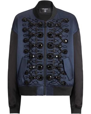 Balmain Satin Military Bomber Jacket - Blue