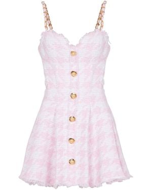 Balmain Strappy Houndstooth Tweed A-Line Dress - Pink