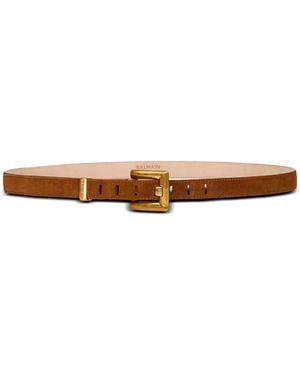 Balmain Anthem Suede Leather Belt - White