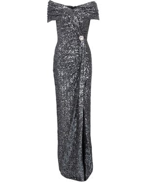 Balmain Long Draped Sequin Dress - White