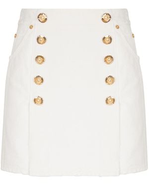 Balmain Short Cotton Canvas Skirt - White