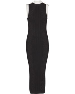 Balmain Long Two-Tone Cable-Knit Dress - Black