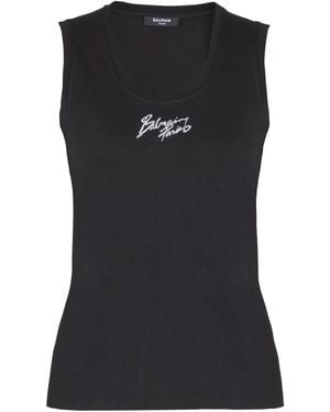 Balmain Relaxed Tank Top With Paris Brush Print - Black