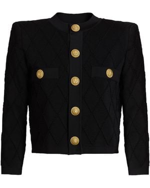 Balmain Cropped Knit Cardigan - Black