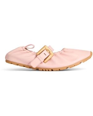 Balmain Anthem Smooth Leather Ballet Flats - Pink