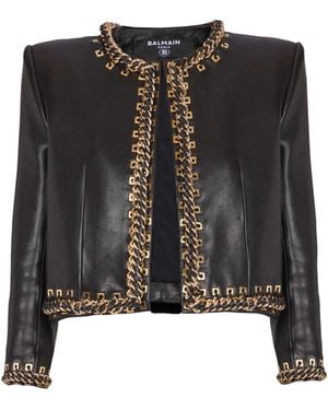 Balmain Lambskin Edge-To-Edge Jacket With Chain Trim - Black