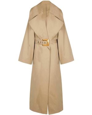 Balmain Long Cotton Gabardine Trench Coat - Natural