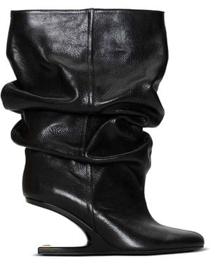 Balmain No Wedge Textured Leather Ankle Boots - Black