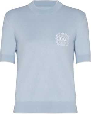 Balmain Emblème-Embroidered Knit Top - Blue