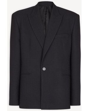 Balmain Monogram Grain De Poudre 1-Button Jacket - Blue
