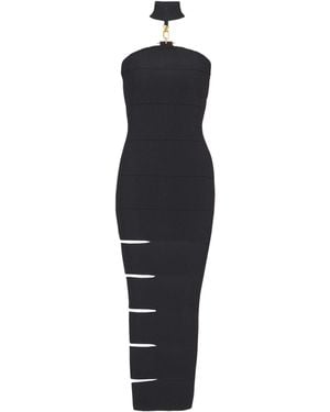Balmain Long Sleeveless Dress With Embellished Detail - Blue
