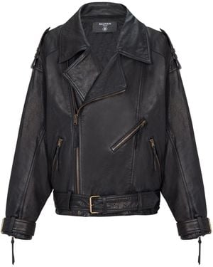 Balmain Lambskin Leather Biker Jacket - Black