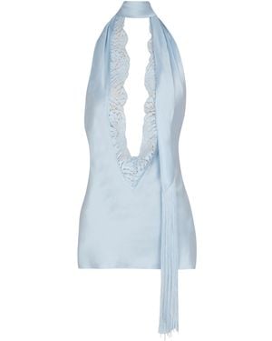 Balmain Backless Fringed Satin Top - Blue