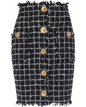 Balmain Tweed Pencil Skirt With Buttons - Black