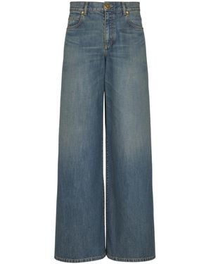 Balmain Wide-Leg Faded Denim Jeans - Blue