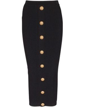 Balmain Cable-Knit Midi Skirt - Black