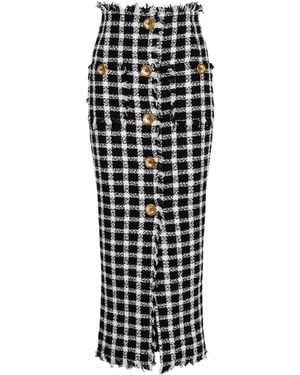 Balmain Long Gingham Tweed Skirt - Black