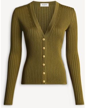 Balmain Buttoned Ribbed Knit Cardigan - Green