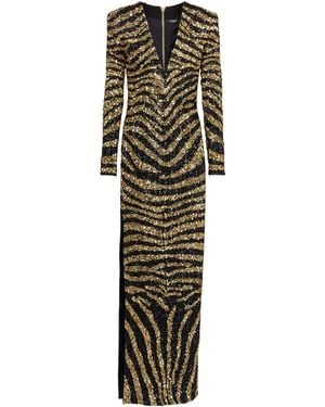 Balmain Embroidered Zebra Long Dress - White