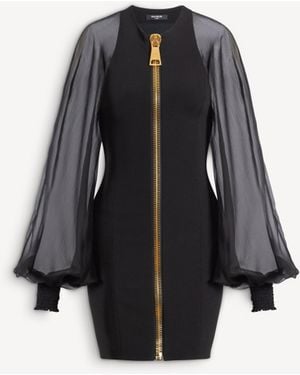 Balmain Short Jersey And Muslin Dress - Black