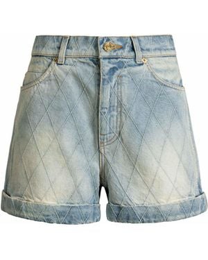 Balmain Topstitched Denim Shorts - Blue