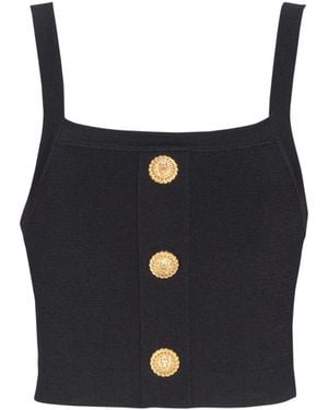 Balmain Knit Bralette Top With Buttons - Black