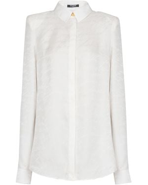Balmain Love Letter Embroidered Col Cotton Shirt - White