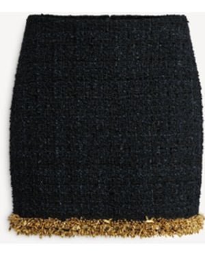 Balmain Short Tweed Skirt With Embroidered Trim - Black