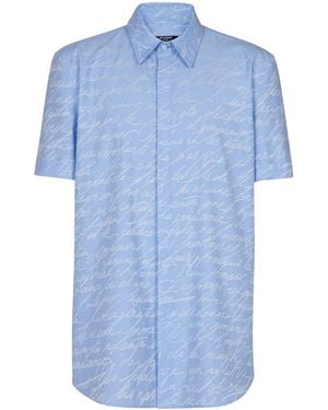 Balmain Jacquard Shirt With "Love Letter" Print - Blue