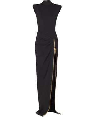 Balmain Long Jersey Dress With Zip - Black