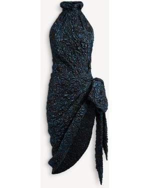 Balmain Draped Cloqué Jacquard Dress - Blue