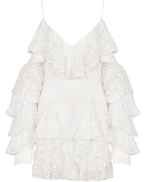 Balmain Flowing Dress With Lace Ruffles - White