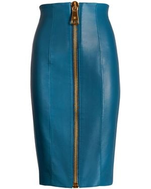 Balmain Zipped Lambskin Skirt - Blue