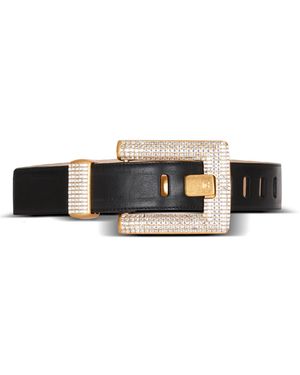 Balmain Anthem Calfskin And Crystal Belt - White