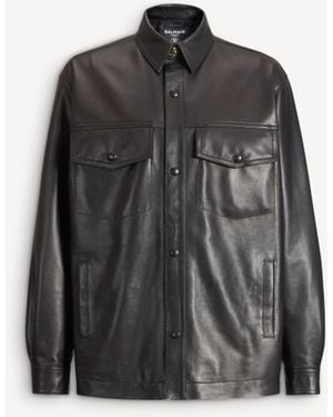 Balmain Leather Overshirt - Grey