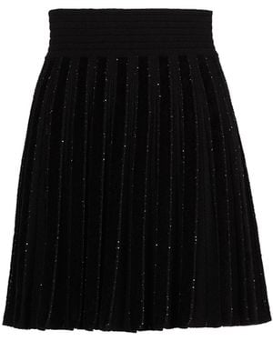 Balmain Pleated Glitter Knit Skirt - Black