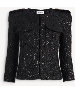 Balmain Sequinned Tweed Jacket - Black