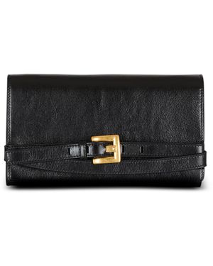 Balmain Crinkled Leather Wallet With Shuffle Chain - Black