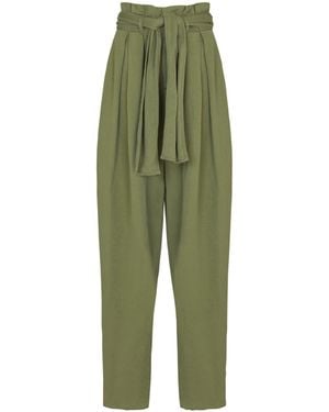 Balmain Twill High-Waisted Trousers - Green