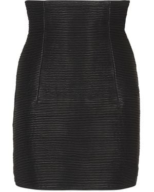 Balmain High-Waist Rolled Lambskin Leather Mini Skirt - Black
