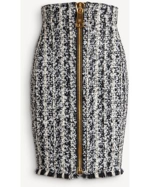 Balmain Zipped Two-Tone Tweed Skirt - Grey