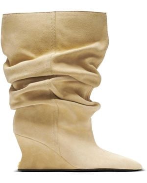 Balmain Draped Suede Wedge Ankle Boots - Natural