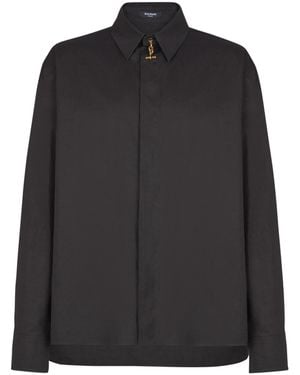 Balmain Asymmetric Poplin Shirt - Black